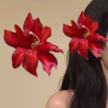 1 пара женских заколок для волос с большим цветочным декором, боковые шпильки для волос, не повреждающие волосы, не выцветающие аксессуары для волос красный