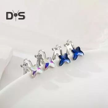1 пара женских зажимов для ушей, разноцветные непирсинговые серьги-бабочки, легкие серьги из нержавеющей стали, изысканные украшения для ушей, ювелирные изделия, серьги для вечеринок, свиданий и поездок на работу темно-синий