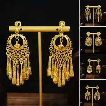 1 пара женских зажимов для ушей, стразы, ретро-декор, богемный декор с кисточками, вечерние, в этническом стиле, без пирсинга, висячие A