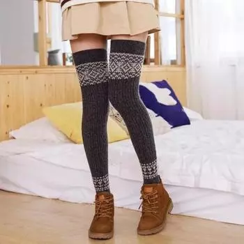 1 пара женских зимних чехлов для икр, утолщенный материал, цветные чехлы для ног выше колена чёрный