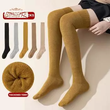 1 пара женских зимних чулок, толстые, теплые, мягкие, высокоэластичные, противоскользящие, морозостойкие, чулки-мини-юбки, длиной выше колена, длинные носки хаки