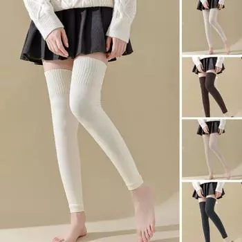 1 пара женских зимних чулок, трикотажные защищающие ноги, теплые, морозостойкие, без пальцев, эластичные, противоскользящие, теплые, мягкие, облегающие, гетры, носки до бедра, чехлы для ног темный кофе