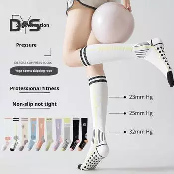 1 пара женских зимних носков длиной до колена с массажной подошвой, с длинной трубкой, с высокой эластичностью, с противоскользящими свойствами, носки для йоги, удобные, теплые, для бега трусцой J