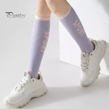 1 пара женских зимних носков длиной до колена с массажной подошвой, с длинной трубкой, с высокой эластичностью, с противоскользящими свойствами, носки для йоги, удобные, теплые, для бега трусцой D