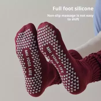 1 пара женских зимних носков для йоги, компрессионные носки для йоги с силиконовой подошвой, с длинной трубкой, высокоэластичные, нескользящие, теплые чулки для йоги хаки