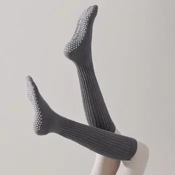 1 пара женских зимних носков для йоги, компрессионные носки для йоги с силиконовой подошвой, длинные, высокоэластичные, нескользящие, теплые чулки красный