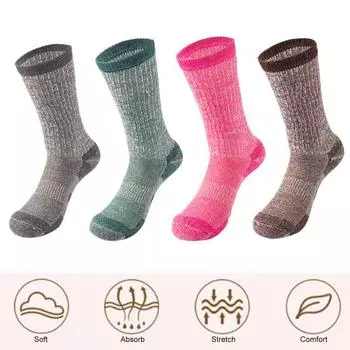 1 пара женских зимних носков, хлопковые носки средней длины, эластичные манжеты в рубчик, носки для походов, спорта, машинная стирка, сохраняющие тепло, нескользящие, повседневные чулки L серый