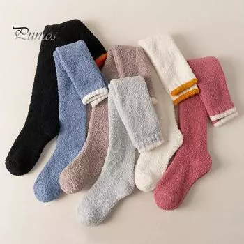 1 пара женских зимних носков из утолщенного кораллового флиса длиной до колена с длинными трубками, высокоэластичные, нескользящие, носки для пола, комфорт, тепло, сон белый