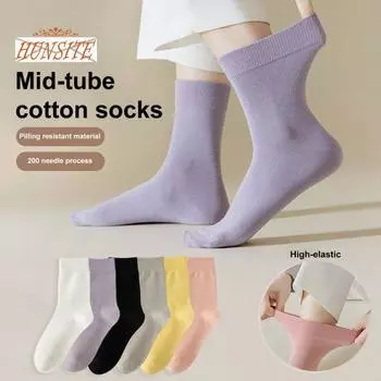 1 пара женских зимних носков, однотонные, мягкие дышащие, средней длины, высокая эластичность, однотонные теплые, противоскользящие, без запаха, женские спортивные носки чёрный