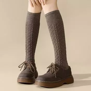 1 пара женских зимних носков, однотонные, плотные, с утолщенными петлями, внутренние, теплые, тонкие, для девочек, до щиколотки бежевый