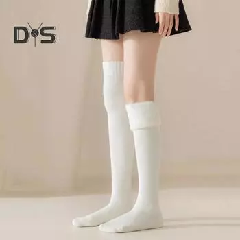 1 пара женских зимних носков, плюшевые гольфы, нескользящие однотонные теплые утолщенные чулки, теплые носки для разных случаев белый