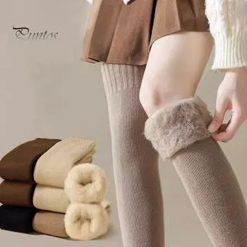 1 пара женских зимних носков, плюшевые гольфы, нескользящие однотонные теплые утолщенные чулки, теплые носки для разных случаев темный кофе