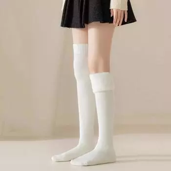 1 пара женских зимних носков, плюшевые гольфы, нескользящие однотонные теплые утолщенные чулки, теплые носки для разных случаев белый