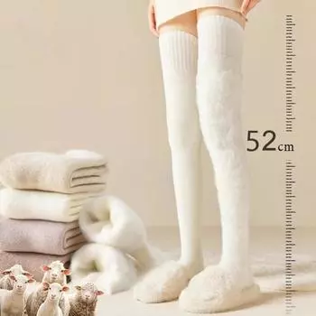 1 пара женских зимних носков, плюшевые гольфы, нескользящие однотонные теплые утолщенные чулки, теплые носки для разных случаев абрикосовый