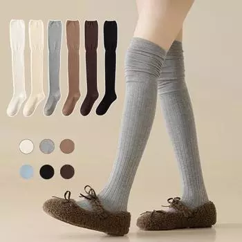 1 пара женских зимних носков, плюшевые носки длиной до бедра, нескользящие, однотонные, теплые, утолщенные, чулки, теплые, с начесом, для разных случаев серый