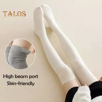 1 пара женских зимних носков, плюшевые носки длиной до бедра, нескользящие, однотонные, теплые, утолщенные, чулки, теплые, с начесом, для разных случаев коричневый