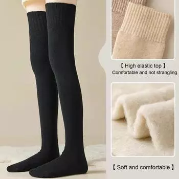 1 пара женских зимних носков, плюшевые носки выше колена, противоскользящие, однотонные белый