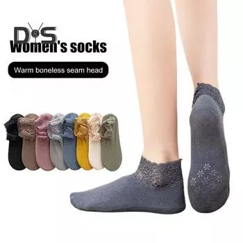 1 пара женских зимних носков с кружевной отделкой, утолщенные немецкие бархатные короткие носки с высокой эластичностью, противоскользящие, удобные, теплые, впитывающие пот носки кофейный