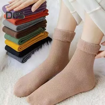 1 пара женских зимних носков средней длины, толстые плюшевые носки в японском стиле, эластичные, нескользящие, термоноски с защитой от запаха, очень свободные, до щиколоток, без разводов
