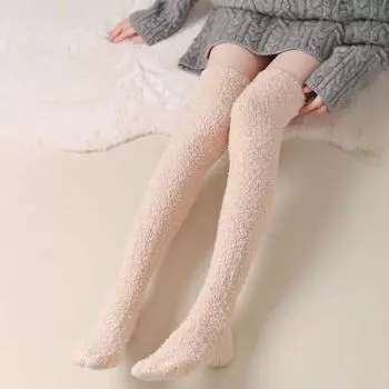 1 пара женских зимних носков Tihick Plush выше колена, противоскользящие, коралловые жёлтый