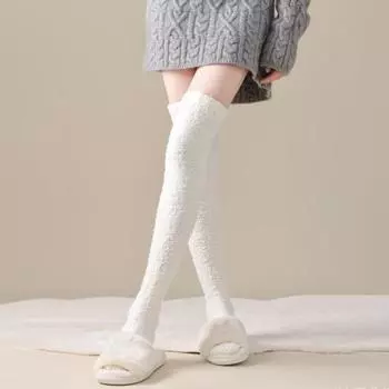 1 пара женских зимних носков Tihick Plush выше колена, нескользящие коралловые флиса однотонные теплые утолщенные чулки, теплые носки для разных случаев абрикосовый