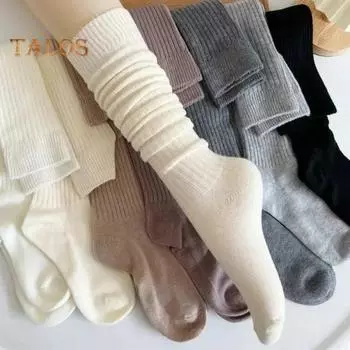 1 пара женских зимних носков, вязаные, средней длины, толстые, мягкие, теплые, однотонные, впитывающие пот, без запаха, противоскользящие, эластичные, повседневные напольные носки чёрный