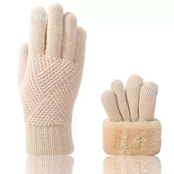 1 пара женских зимних перчаток для сенсорного экрана, теплые перчатки с полным пальцем, утолщенные трикотажные рабочие перчатки для велоспорта чёрный