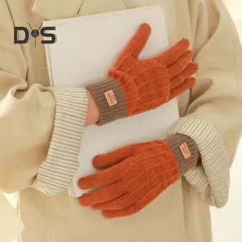 1 пара женских зимних перчаток из жаккарда, утолщенные плюшевые вязаные перчатки с пятью пальцами и сенсорным экраном, унисекс, противоскользящие, для холодной погоды, для вождения, гольфа, катания на лыжах и коньках