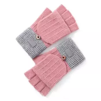 1 пара женских зимних перчаток с откидным чехлом, утолщенные трикотажные эластичные противоскользящие перчатки, контрастные цветные термоизоляционные перчатки без пальцев хаки