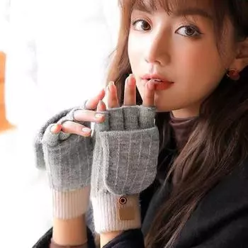 1 пара женских зимних перчаток с откидным чехлом, утолщенные трикотажные эластичные противоскользящие перчатки контрастного цвета чёрный