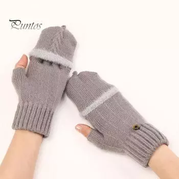 1 пара женских зимних перчаток с откидными пальцами, толстые плюшевые ветрозащитные противоскользящие перчатки для письма, сохраняющие тепло, варежки для набора текста фиолетовый