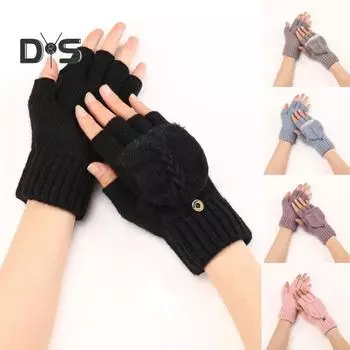 1 пара женских зимних перчаток с откидными пальцами, толстые плюшевые ветрозащитные противоскользящие перчатки для письма, сохраняющие тепло, варежки для набора текста легкие хаки