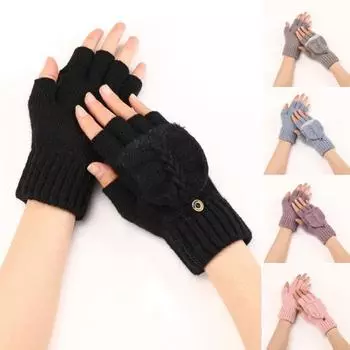 1 пара женских зимних перчаток с откидными пальцами, толстые плюшевые ветрозащитные противоскользящие перчатки для письма, сохраняющие тепло, варежки для набора текста розовый