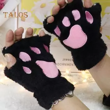 1 пара женских зимних перчаток с полупальцами в форме кошачьей лапки, толстые плюшевые эластичные теплые, сохраняющие тепло, нескользящие, ветрозащитные, для защиты запястья, для езды на велосипеде коричневый