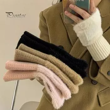 1 пара женских зимних перчаток с полупальцами, толстые плюшевые эластичные теплые, сохраняющие тепло, нескользящие, ветрозащитные, для защиты запястья, варежки для езды на велосипеде хаки