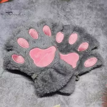 1 пара женских зимних перчаток с полупальцами в форме кошачьей лапки, толстые плюшевые эластичные теплые, сохраняющие тепло, нескользящие, ветрозащитные, для защиты запястья, для езды на велосипеде розовый