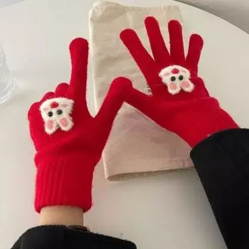 1 пара женских зимних перчаток с вышивкой в виде животных с героями мультфильмов, вязаный толстый, теплый, мягкий, эластичный, с пятью пальцами, отличное трение, ветрозащитный, для женщин, на открытом воздухе зелёный