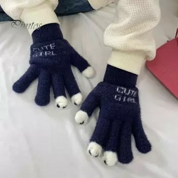 1 пара женских зимних перчаток с жаккардовым принтом и принтом в виде панды, с сенсорным экраном, унисекс, противоскользящие, для холодной погоды, для вождения, гольфа, катания на лыжах хаки