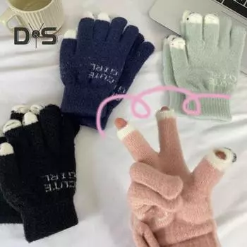 1 пара женских зимних перчаток с жаккардовым принтом и принтом в виде панды, с сенсорным экраном, унисекс, противоскользящие, для холодной погоды, для вождения, гольфа, катания на лыжах чёрный