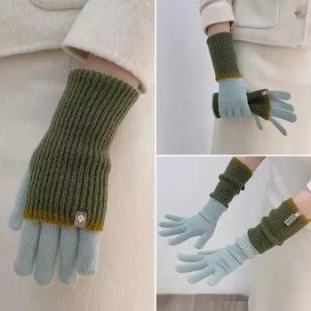 1 пара женских зимних перчаток, утолщенные, цветные, вязаные, с пятью пальцами, для сенсорного экрана, унисекс, противоскользящие, для холодной погоды, для вождения, гольфа, катания на лыжах и коньках