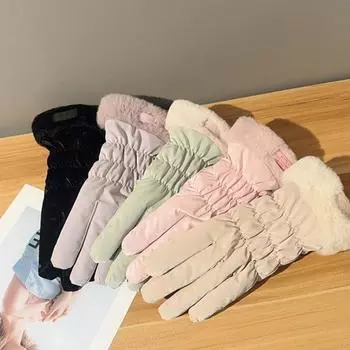 1 пара женских зимних перчаток, ветрозащитные, толстые, теплые, с рисунком медведя из мультфильма, для сенсорного экрана, противоскользящие, мягкие, устойчивые к холоду, эластичные перчатки для езды на велосипеде, катания на лыжах серый