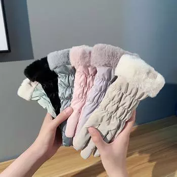 1 пара женских зимних перчаток, ветрозащитные, толстые, теплые, с рисунком медведя, сенсорный экран серый