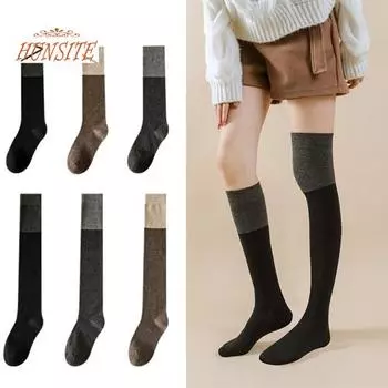 1 пара женских зимних теплых чулок до бедра, цветные носки выше колена для девочек, женские носки до середины икры, шерстяные гетры