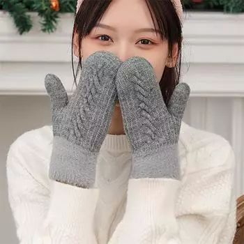 1 пара женских зимних теплых перчаток, эластичные, мягкие, с полными пальцами, варежки, вязаные, модные перчатки для девочек хаки