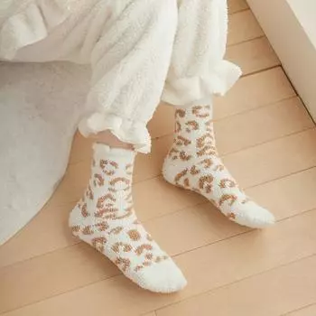 1 пара женских зимних толстых носков из кораллового флиса, противоскользящие, средней длины, теплые, мягкие, эластичные, носки-тапочки чёрный