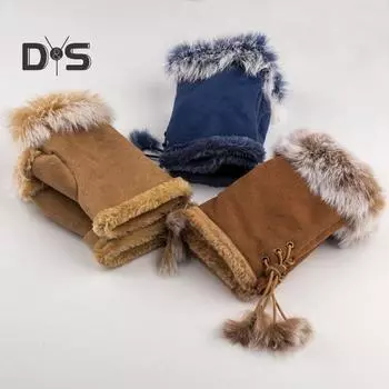 1 пара женских зимних варежек, регулируемые, с завязками, толстые, плюшевые, из искусственного меха, ветрозащитные, нескользящие, студенческие перчатки для письма, сохраняющие тепло, варежки без пальцев для набора текста темно-синий