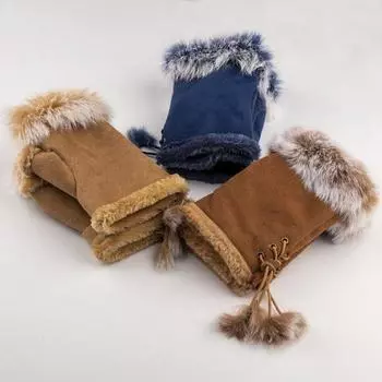 1 пара женских зимних варежек, регулируемые, с завязками, толстые, плюшевые, из искусственного меха, ветрозащитные, нескользящие, студенческие перчатки для письма, сохраняющие тепло, варежки без пальцев для набора текста верблюд
