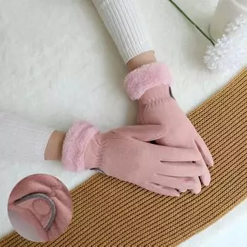 1 пара женских зимних вязаных перчаток для верховой езды с сенсорным экраном, теплые противоскользящие ветрозащитные перчатки с флисовой подкладкой и эластичными манжетами на пуговицах бежевый