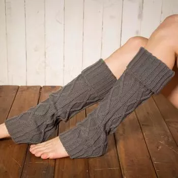 1 пара женских зимних вязаных теплых леггинсов, однотонные теплые длинные носки, гетры one size светло-серый