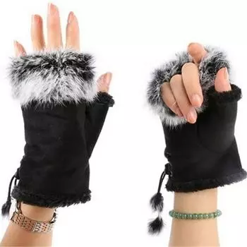 1 пара женских зимних замшевых меховых перчаток без пальцев, варежек, мягких теплых на флисовой подкладке красный